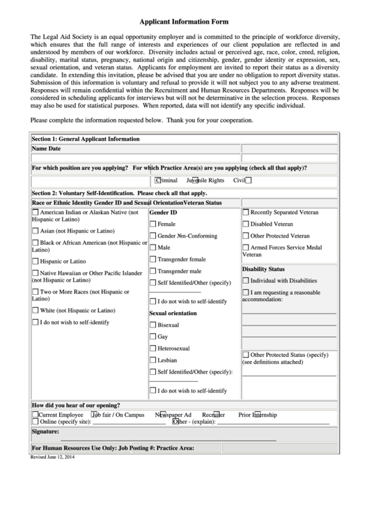 Fillable Applicant Information Form printable pdf download