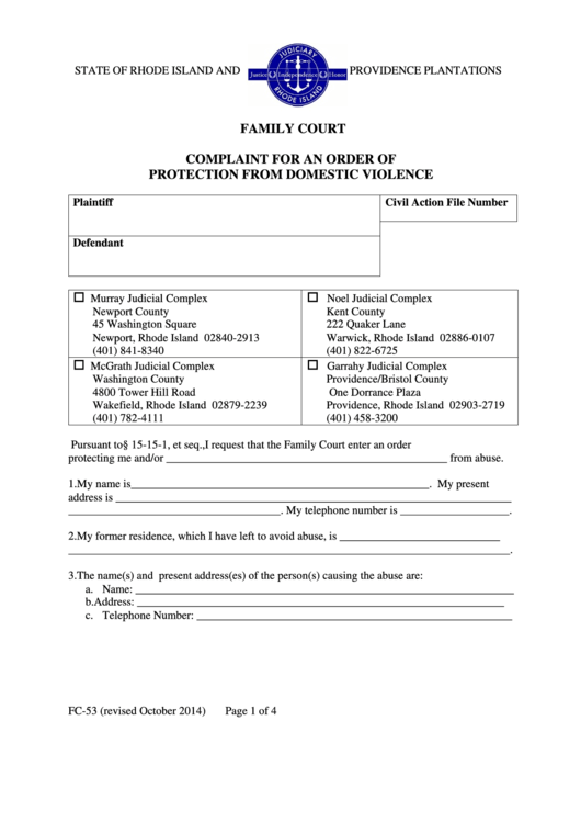 Fillable Complaint Form For An Order Of Protection From Domestic