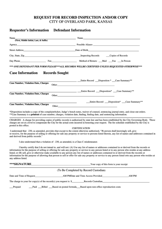 Records Request Form City Of Overland Park printable pdf download