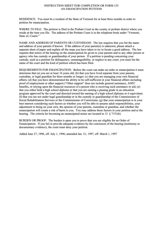 Fillable Emancipation Petition printable pdf download