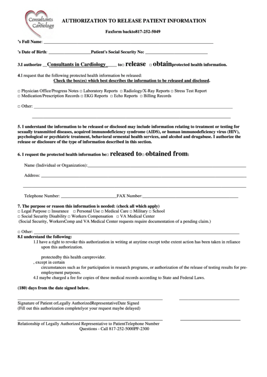 Fillable Medical Release Of Information Form printable pdf download