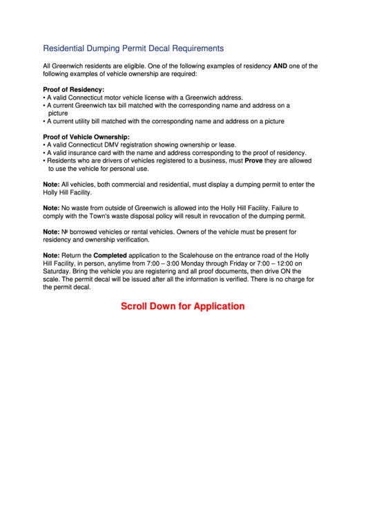 Fillable Residential Vehicle Registration Form Town Of Greenwich printable pdf download