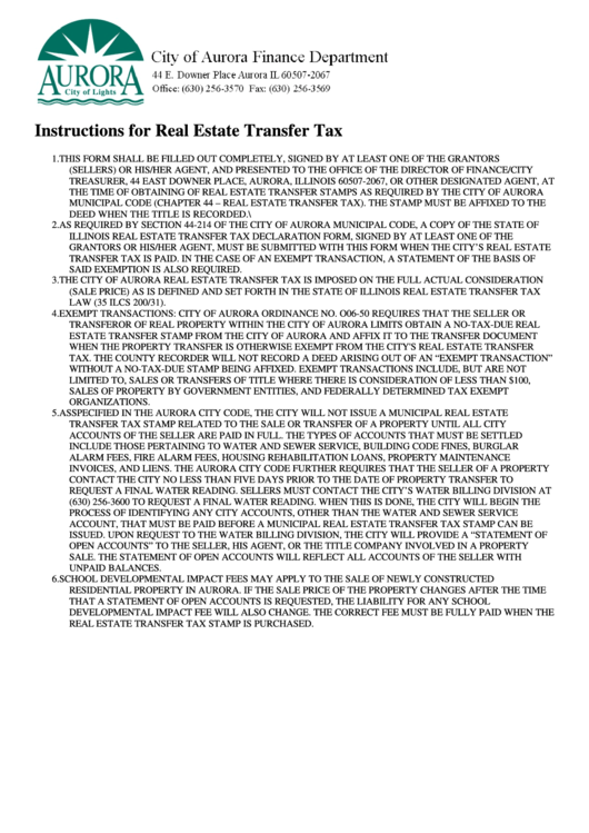 Instructions For Real Estate Transfer Tax printable pdf download