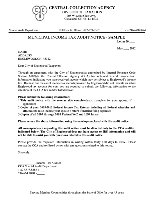 Sample Municipal Tax Audit Notice Englewood printable pdf download