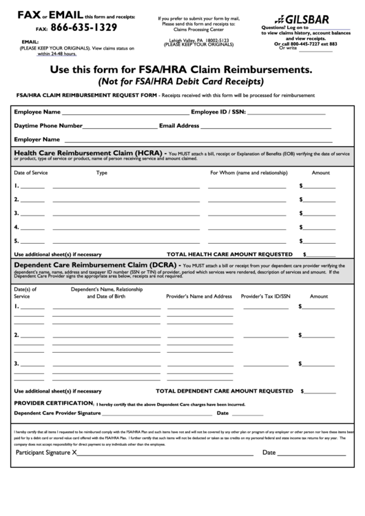Fillable Use This Form For Fsa Hra Claim Onslow County printable pdf