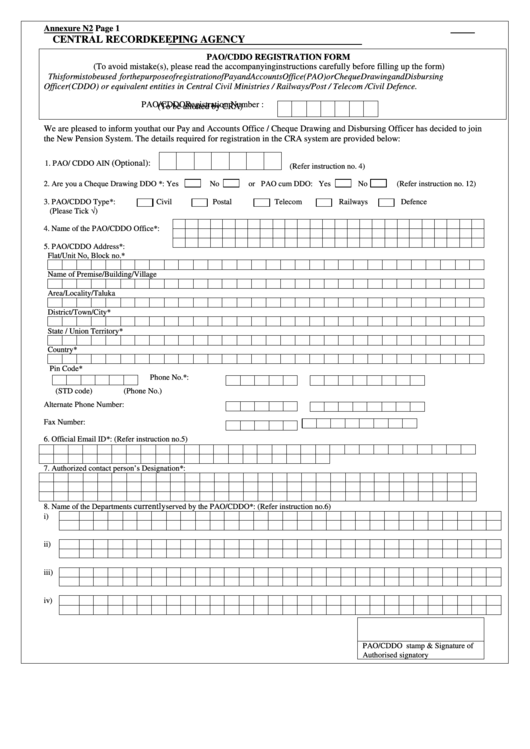 Pao/cddo Registration Form Central Recordkeeping Agency printable pdf