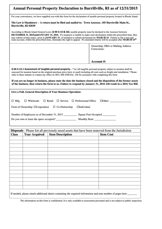 Tangible Property Form Burrillville printable pdf download