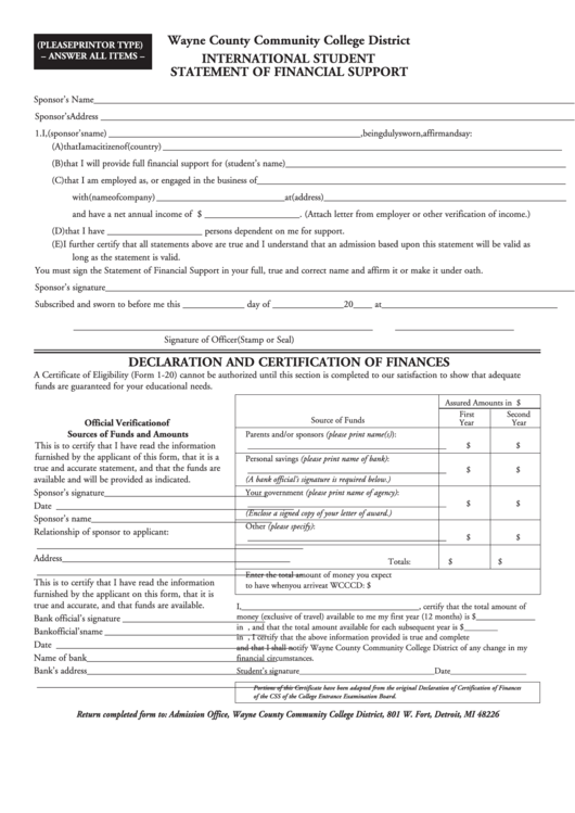 Wayne County Community College District Statement Of Financial Support
