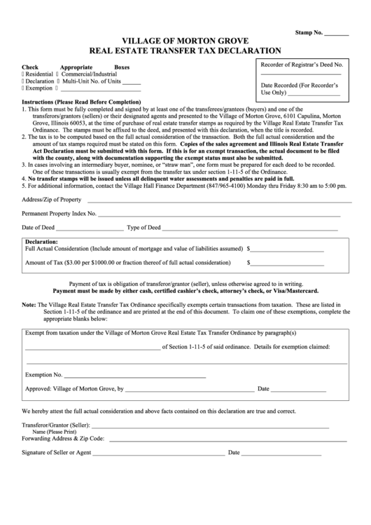 Real Estate Transfer Form Village Of Morton Grove printable pdf download