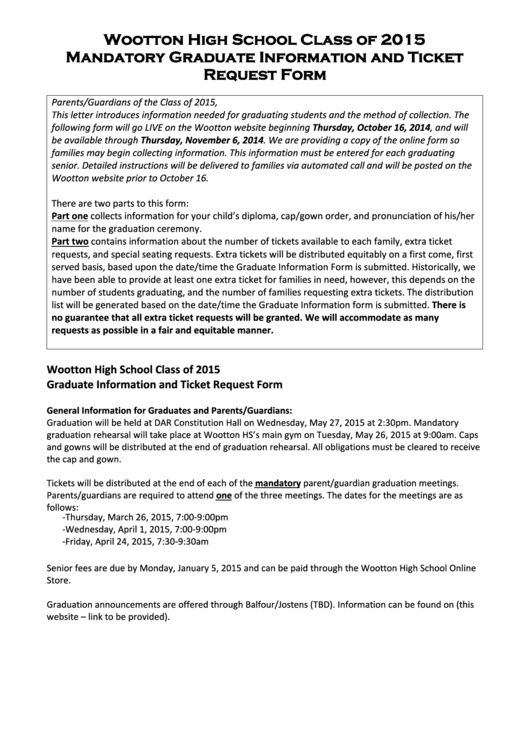 Wootton High School Class Of 2015 Mandatory Graduate Information