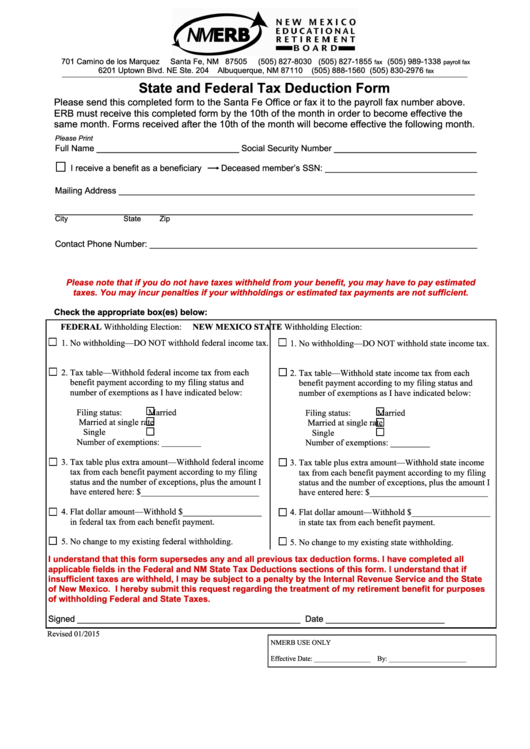 Fillable State And Federal Tax Deduction Form printable pdf download