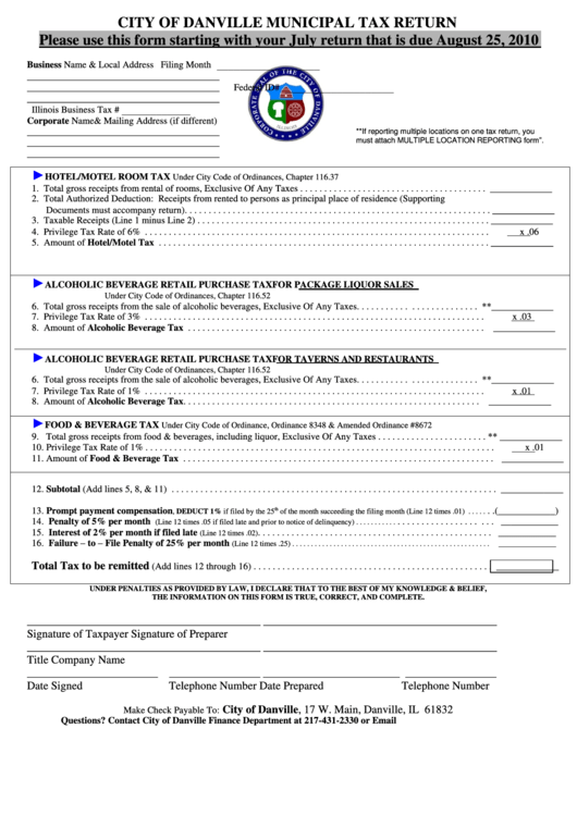 City Of Danville Municipal Tax Return printable pdf download