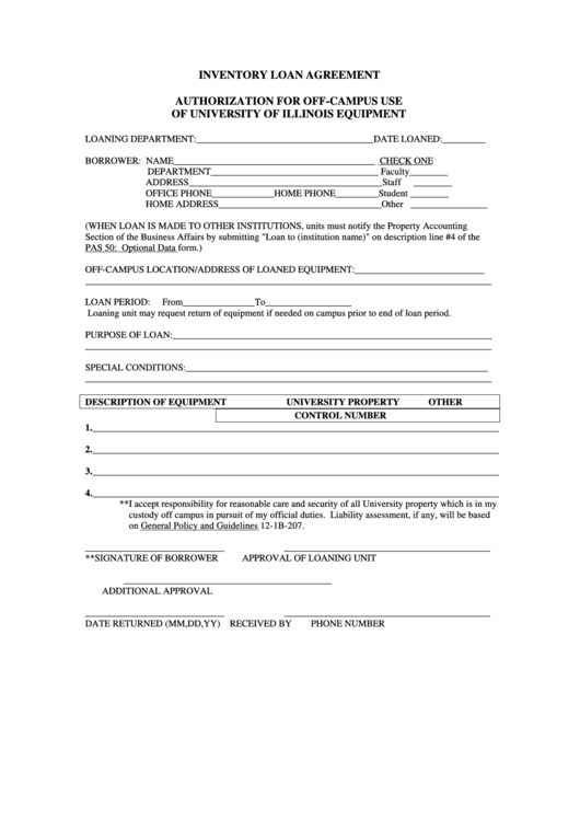 Inventory Loan Agreement printable pdf download