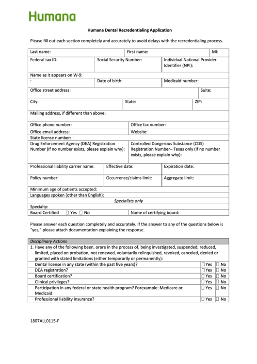 Humana Dental Recredentialing Application cvo printable pdf download