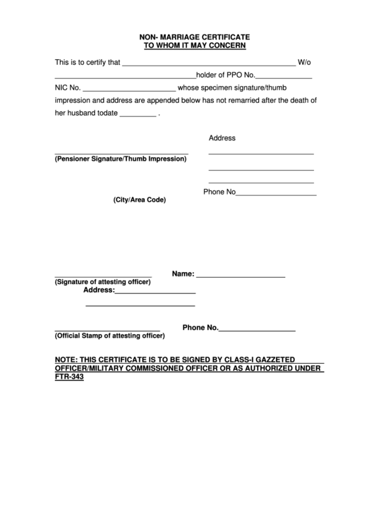 NonMarriage Certificate Form printable pdf download