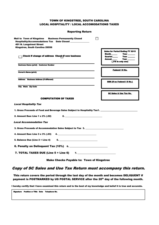 Hospitality Tax Form Kingstree Sc printable pdf download