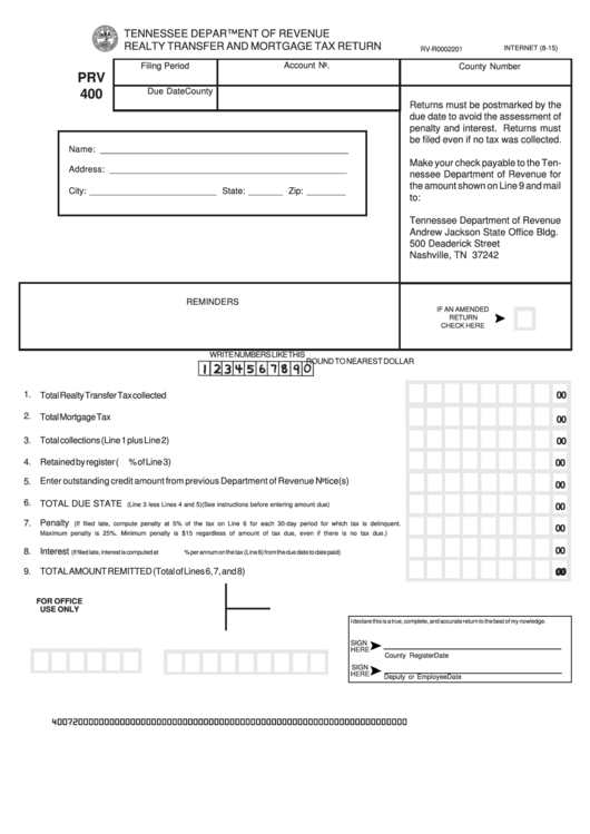 Realty Transfer And Mortgage Tax Return printable pdf download