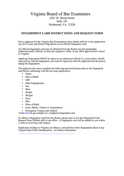 Fingerprint Card Request Form Virginia Board Of Bar Examiners