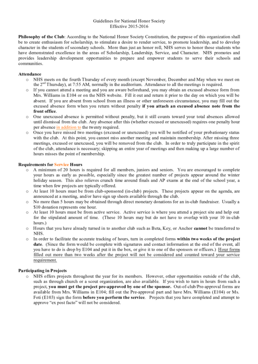 Guidelines For National Honor Society printable pdf download