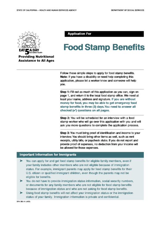 Fillable California Food Stamp Application printable pdf download