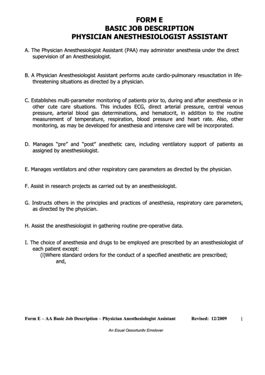 Form E Aa Basic Job Description Physician