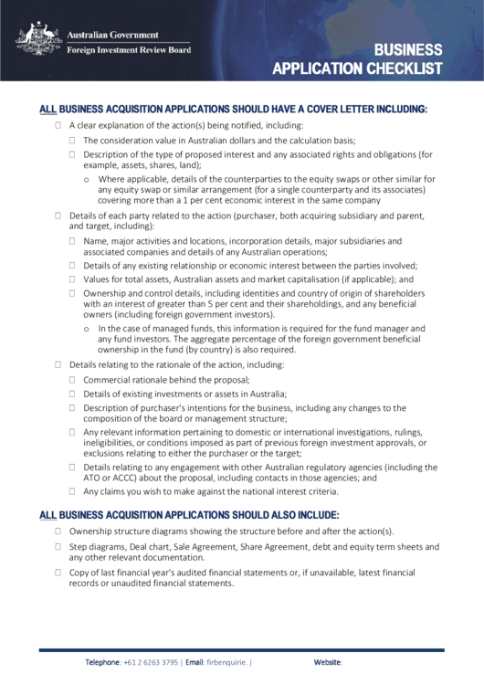 Firb Business Application Checklist printable pdf download