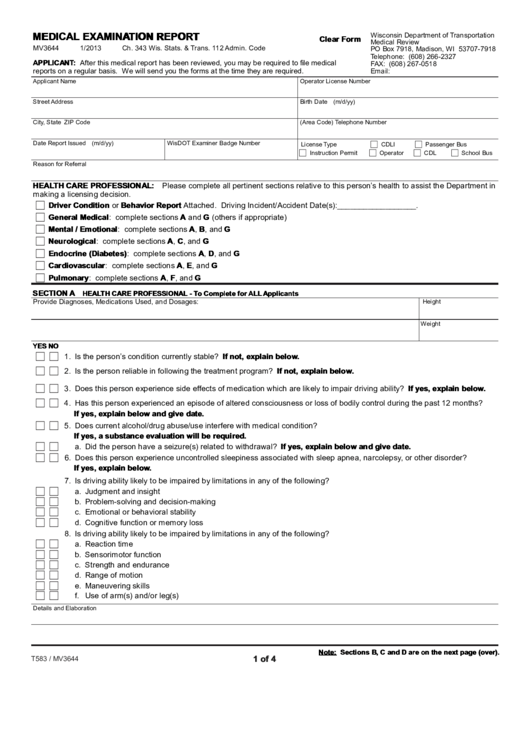 Fillable Mv3644 Medical Examination Report printable pdf download