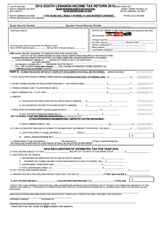 Form Ir South Lebanon Tax Return 2015 printable pdf download