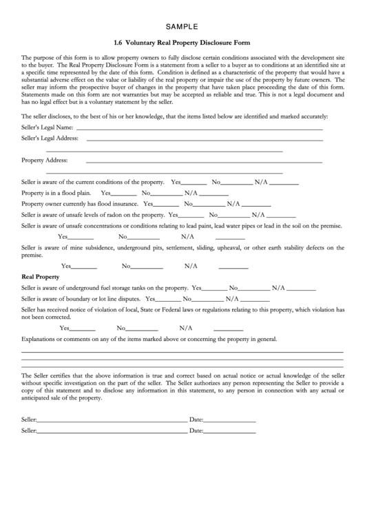 Voluntary Real Property Disclosure Form printable pdf download