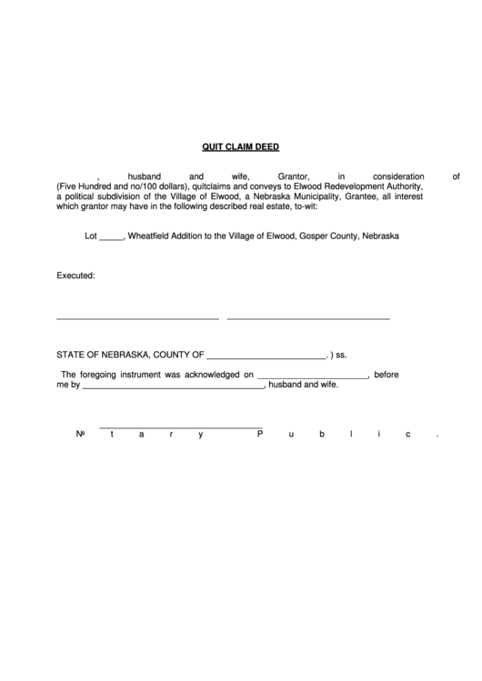 Quit Claim Deed Elwood Nebraska printable pdf download