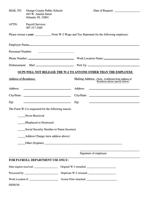 Fillable Request For Duplicate W2 printable pdf download