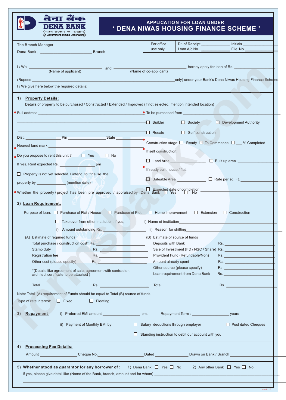 Application For Loan Under Dena Niwas Housing Finance Dena Bank