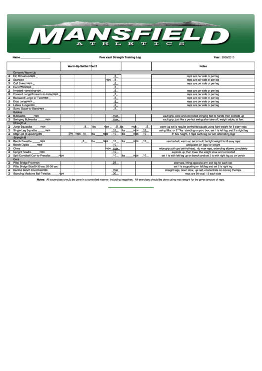 Strength Training Log printable pdf download