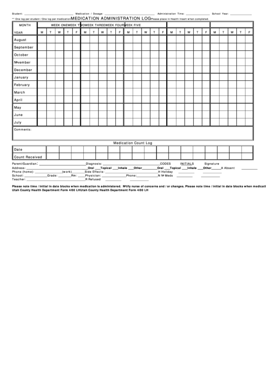 Medication Administration Log printable pdf download