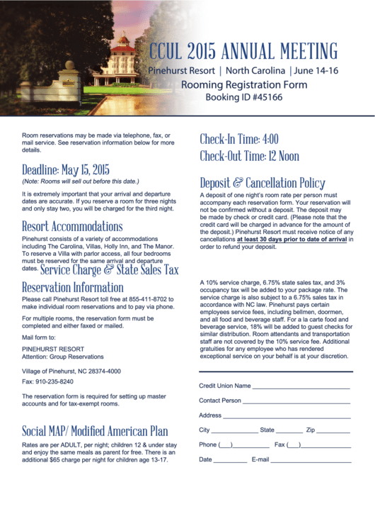 Rooming Registration Form Pinehurst printable pdf download