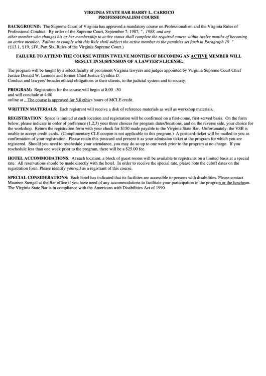 Professionalism Course Registration Form Virginia State Bar printable