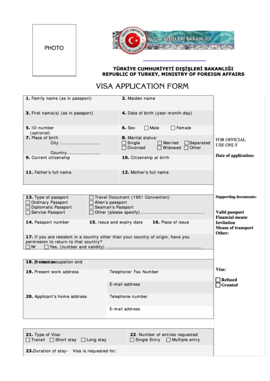 Fillable Turkey Visa Application printable pdf download