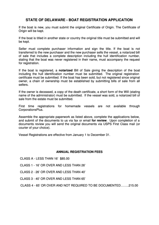 Fillable State Of Delaware Boat Registration Application printable