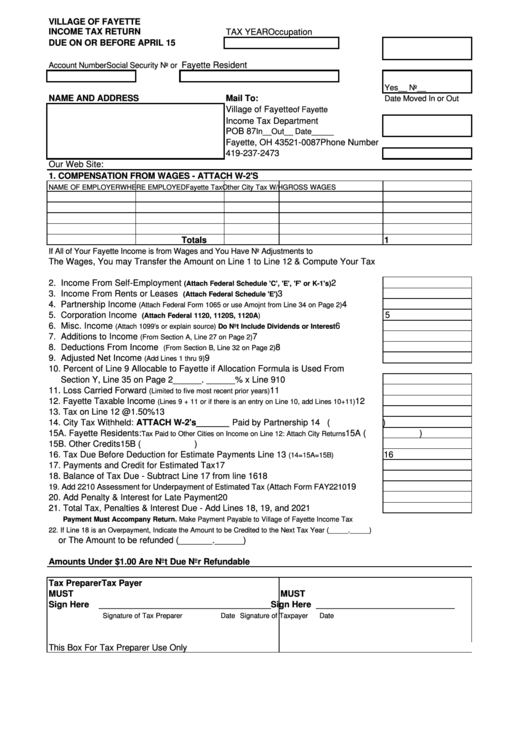 Fayette Tax Form Village Of Fayette printable pdf download