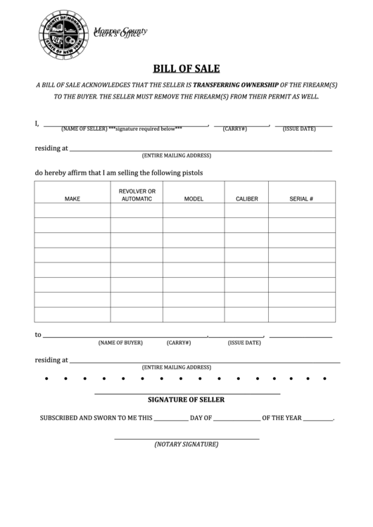 Bill Of Sale Monroe County printable pdf download
