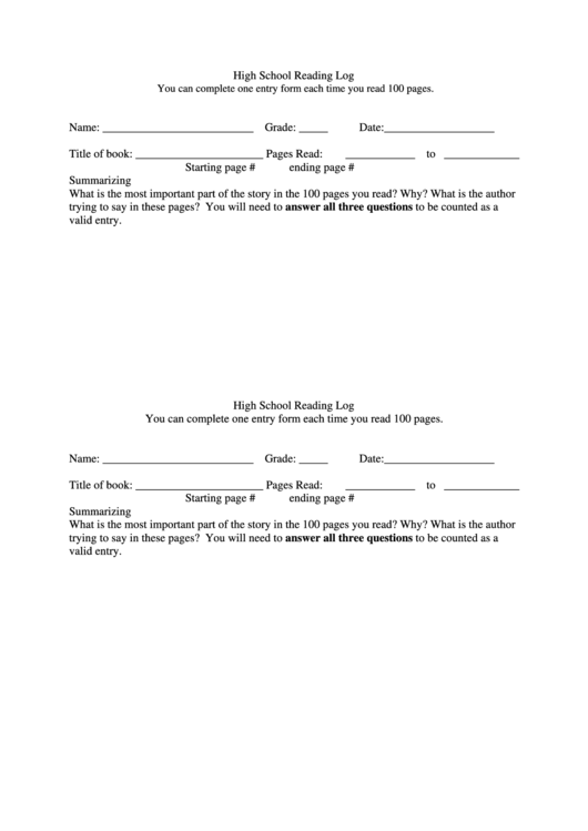 Top 5 High School Reading Log free to download in PDF format