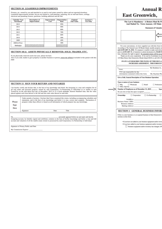 Annual Return To East Greenwich Form R.i. Town Assessor printable pdf