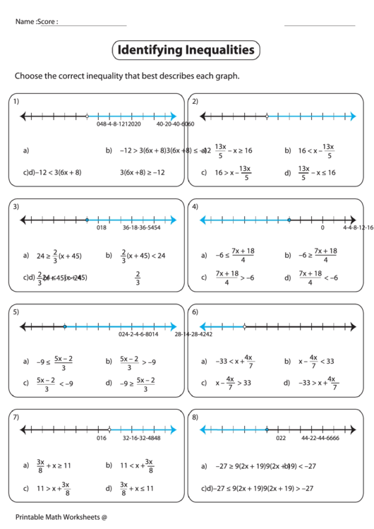 Identifying Inequalities Worksheet printable pdf download