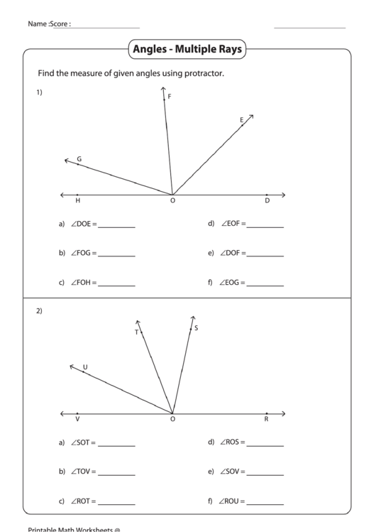 Angles Multiple Rays Worksheet Template printable pdf download