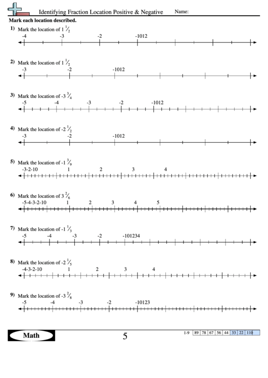 Identifying Fraction Location Positive And Negative Worksheet printable