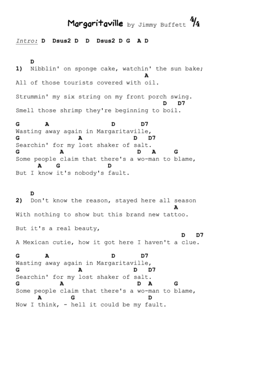 Margaritaville By Jimmy Buffett printable pdf download