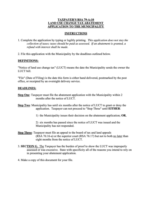 Rsa 79A10 Land Use Change Tax Abatement Application To Municipality