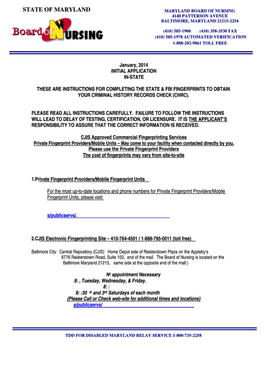 Criminal History Record Check (Chrc) Nerse Initial Application