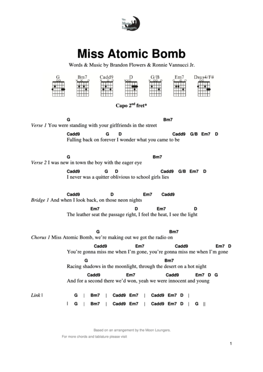 Miss Atomic Bomb Rhythm Guitar Chords The Moon Loungers printable pdf