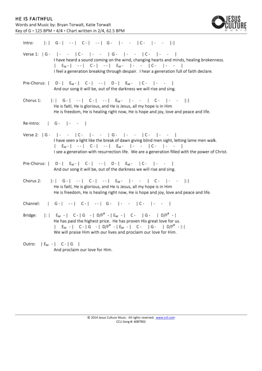 He Is Faithful Worship Chord Charts printable pdf download
